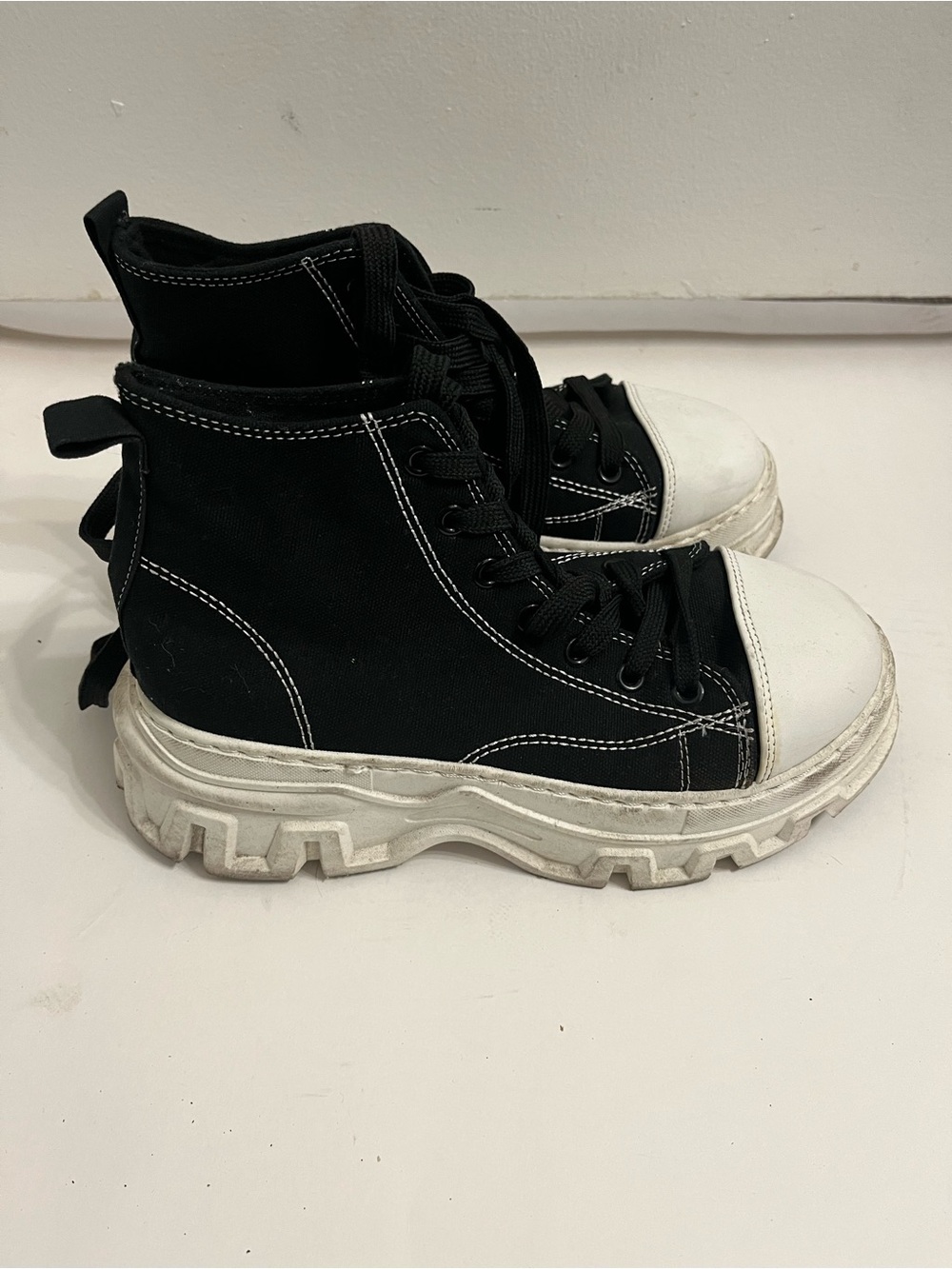 Black High-Top Platform Sneakers with White Toe